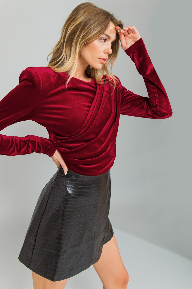 Zipper Back Velvet Top