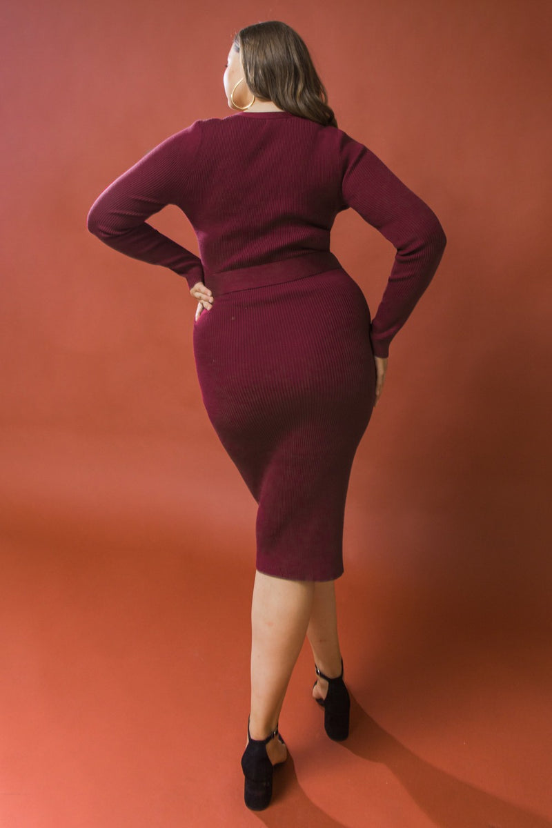 Long Sleeve Ribbed Sweater Dress (Plus Size)