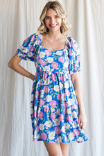 Flower Print Sweetheart Neck Puff Sleeve Dress