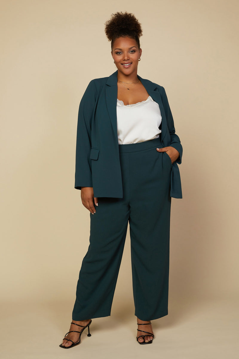 Floral Lining Long Sleeve Recycled Polyester Blazer (Plus Size - Astro Green)