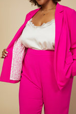 Floral Lining Long Sleeve Recycled Polyester Blazer (Plus Size - Hyper Pink)