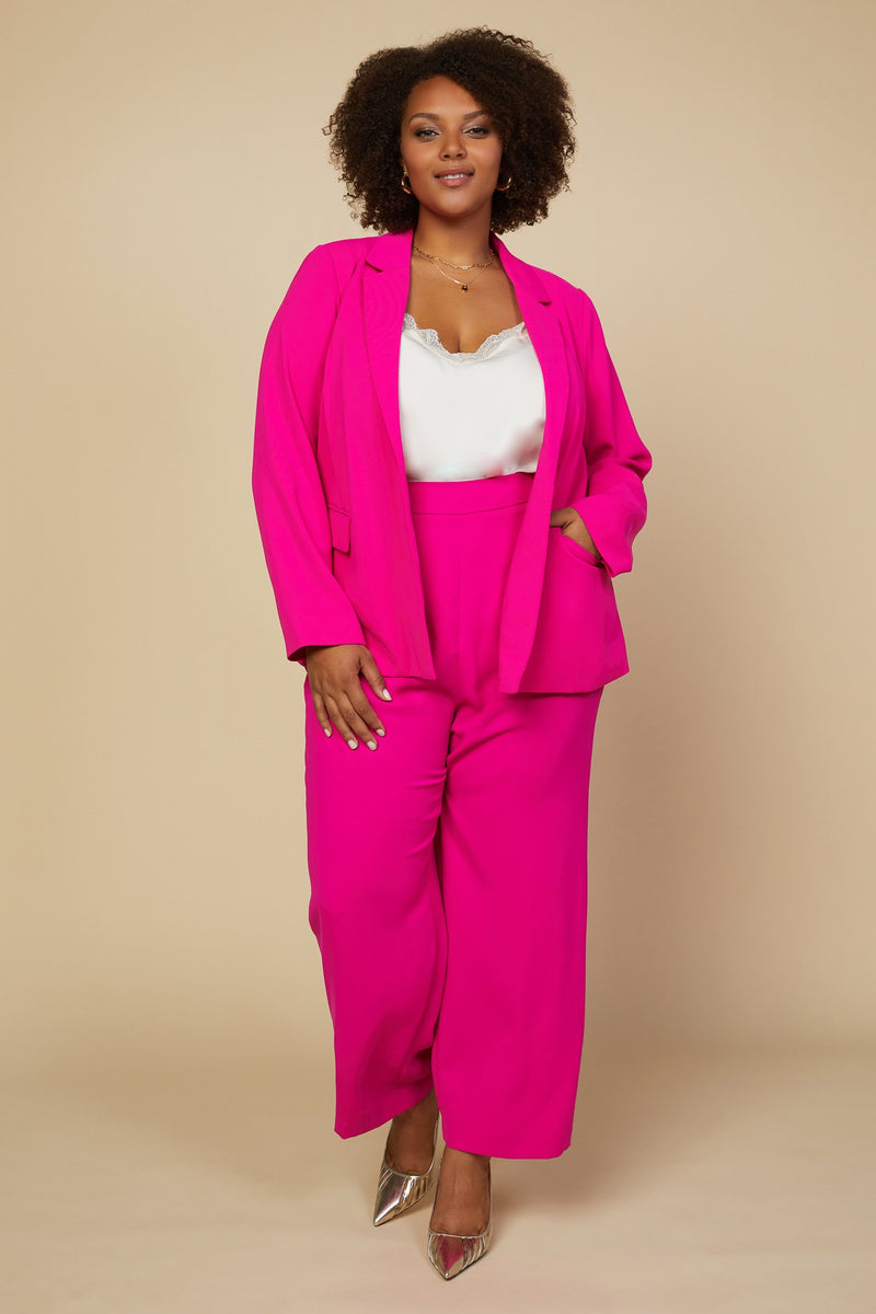 Floral Lining Long Sleeve Recycled Polyester Blazer (Plus Size - Hyper Pink)