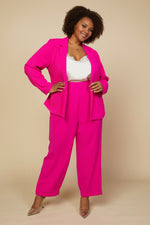 Floral Lining Long Sleeve Recycled Polyester Blazer (Plus Size - Hyper Pink)