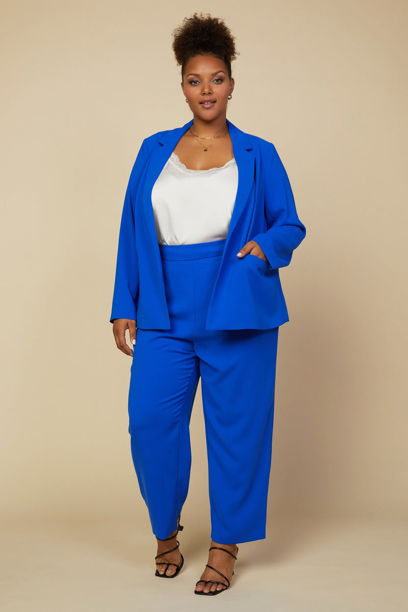 Floral Lining Long Sleeve Recycled Polyester Blazer (Plus Size - Electric Blue)
