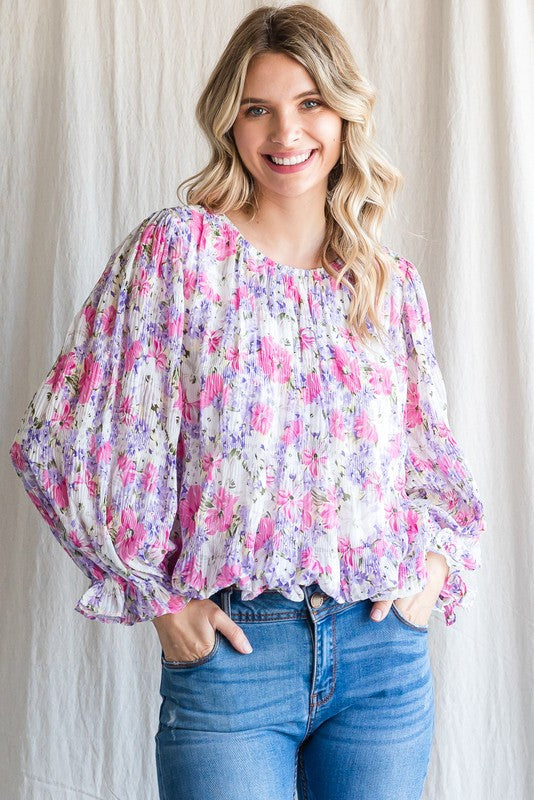 Bishop Sleeve Floral Print Blouse