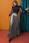 Silver Foil Pleated Maxi Skirt