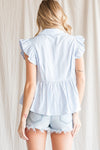 Striped Open Collar Peplum Top