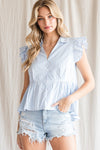 Striped Open Collar Peplum Top