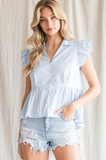 Striped Open Collar Peplum Top