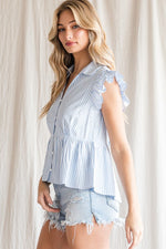 Striped Open Collar Peplum Top