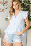 Striped Open Collar Peplum Top
