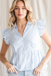 Striped Open Collar Peplum Top