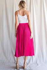 Solid Pleated Midi Skirt (Hot Pink - Plus Size)
