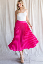 Solid Pleated Midi Skirt (Hot Pink - Plus Size)