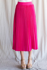 Solid Pleated Midi Skirt (Hot Pink - Plus Size)