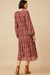Textured Long Sleeve Floral Print Maxi Dress