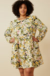 Long Sleeve Floral Print Babydoll Dress (Plus Size)