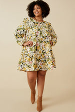 Long Sleeve Floral Print Babydoll Dress (Plus Size)