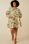 Long Sleeve Floral Print Babydoll Dress (Plus Size)