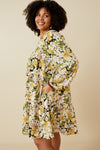 Long Sleeve Floral Print Babydoll Dress (Plus Size)