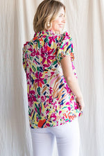 Puff Sleeve Abstract Print Blouse