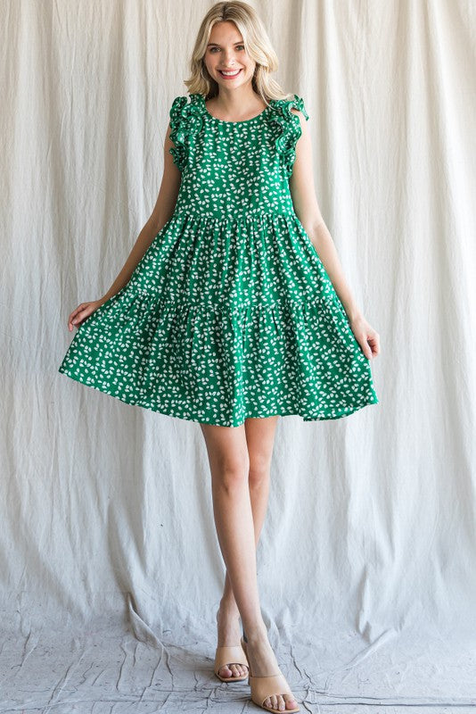 Ruffle Shoulder Tiered Dress