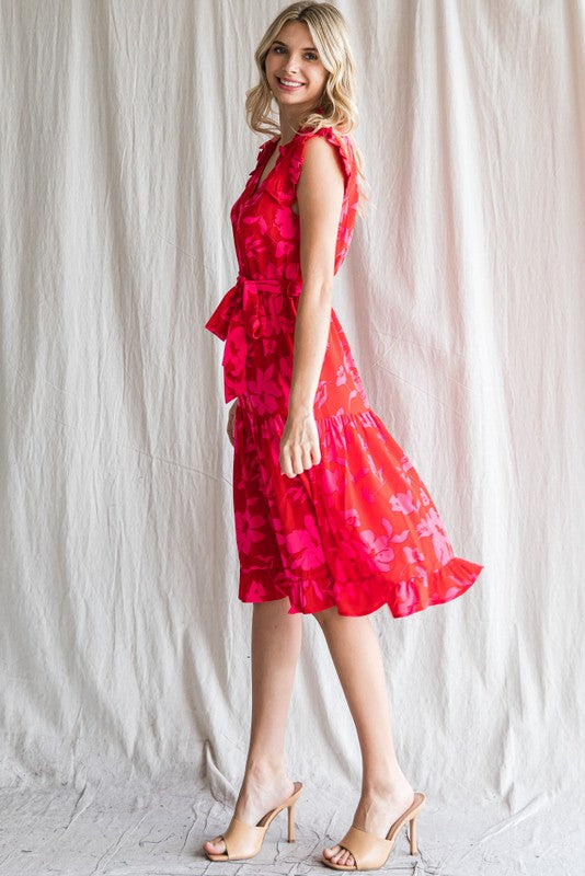 Floral Print Bolero Shoulder Dress