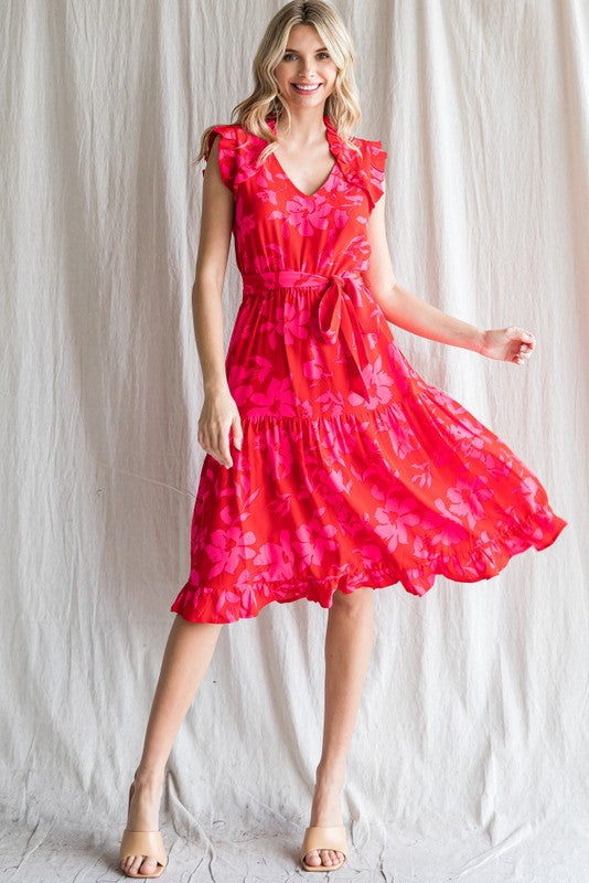 Floral Print Bolero Shoulder Dress