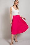 Elastic Waist Pleated Midi Skirt (Hot Pink)