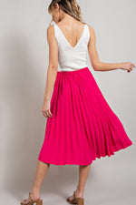 Elastic Waist Pleated Midi Skirt (Hot Pink)