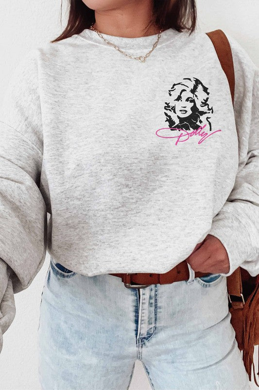 Dolly Parton Face & Signature Unisex Graphic Sweatshirt (Ash)