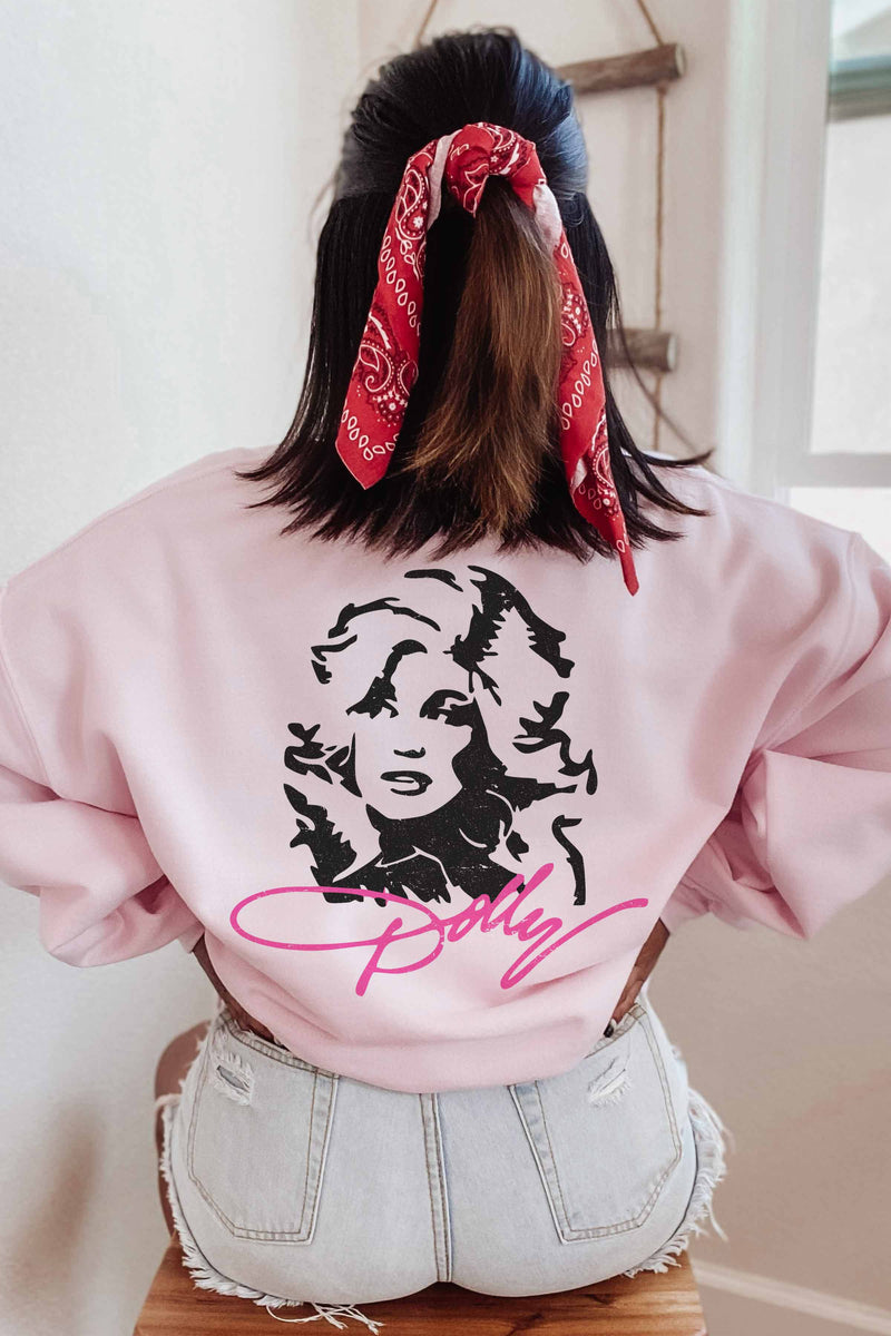 Dolly Parton Face & Signature Unisex Graphic Sweatshirt (Pink)