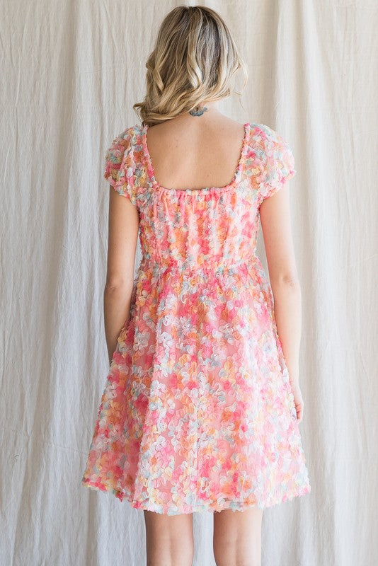 Short Sleeve Textured Flower Babydoll Dress