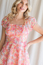 Short Sleeve Textured Flower Babydoll Dress