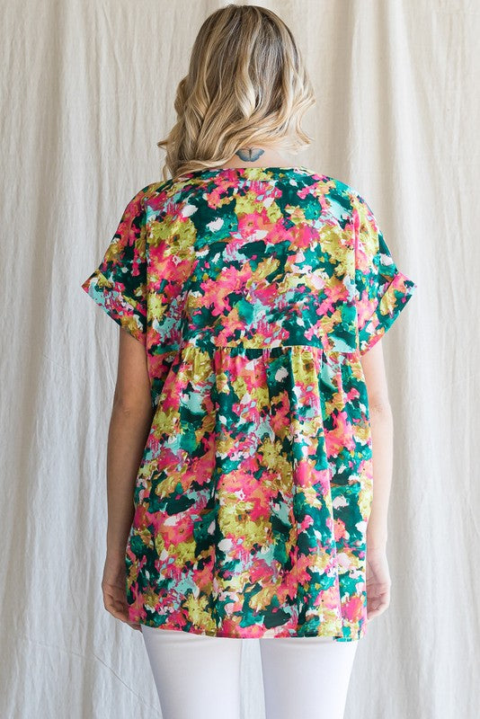 Floral Print Back Shirring Top