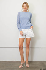 Pointelle Sleeve Light Knit Sweater (Sky Blue)