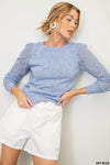 Pointelle Sleeve Light Knit Sweater (Sky Blue)