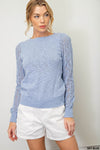 Pointelle Sleeve Light Knit Sweater (Sky Blue)