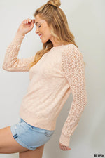 Pointelle Sleeve Light Knit Sweater (Blush)