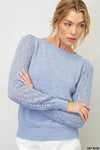 Pointelle Sleeve Light Knit Sweater (Sky Blue)