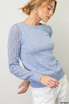 Pointelle Sleeve Light Knit Sweater (Sky Blue)