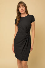Short Sleeve Front Twist Dress (Black)