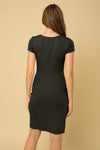 Short Sleeve Front Twist Dress (Black)