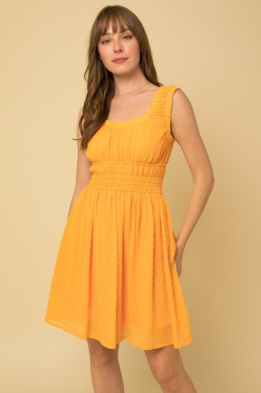 Smock Waist Sleeveless Scoop Neck Dress