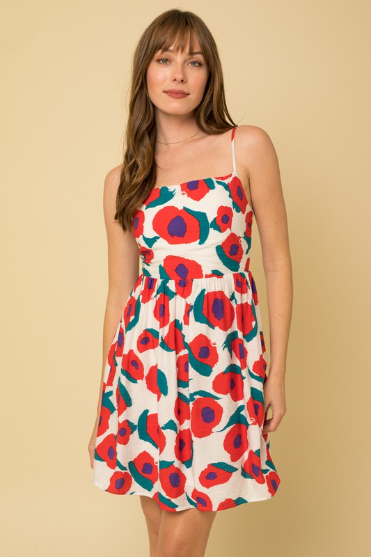 Tie Back Sleeveless Floral Dress