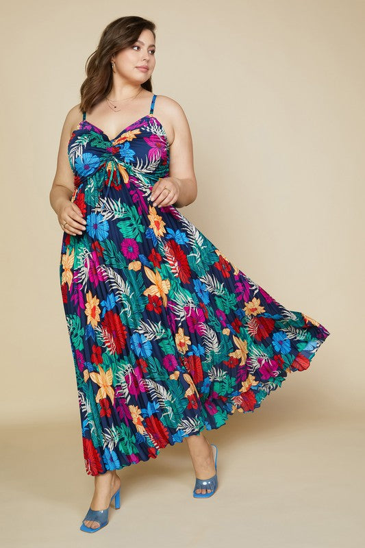 Tropical Print Sleeveless Maxi Dress (Plus Size)
