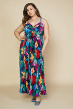 Tropical Print Sleeveless Maxi Dress (Plus Size)
