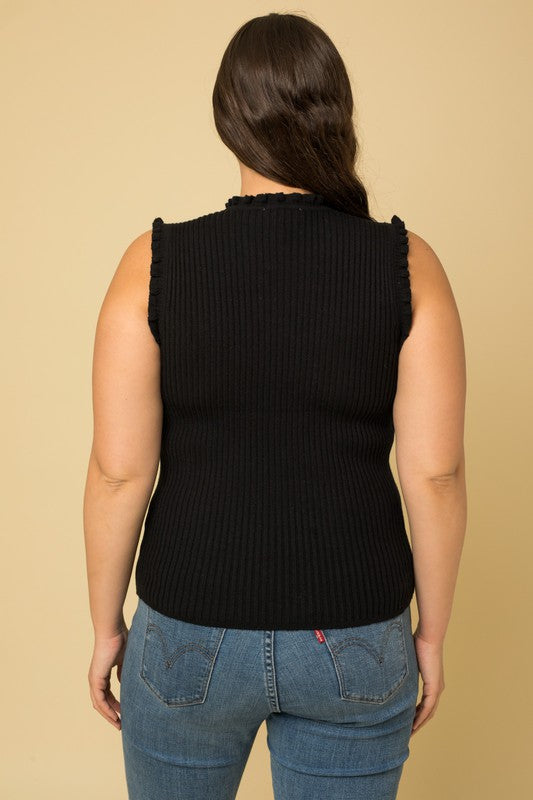 Ruffle Detail Sleeveless Knit Top (Plus Size - Black)