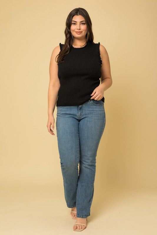 Ruffle Detail Sleeveless Knit Top (Plus Size - Black)