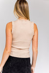 Ruffle Detail Sleeveless Ribbed Top (Taupe)